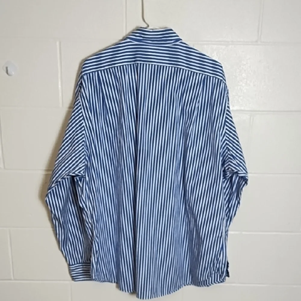 Classic Fit Polo Ralph Lauren Blue and White Striped Shirt Embroidered Polo Logl